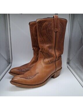Vintage Cowboy Boots Mens 10D Brown Leather USA Made Western Cat's Paw Heel